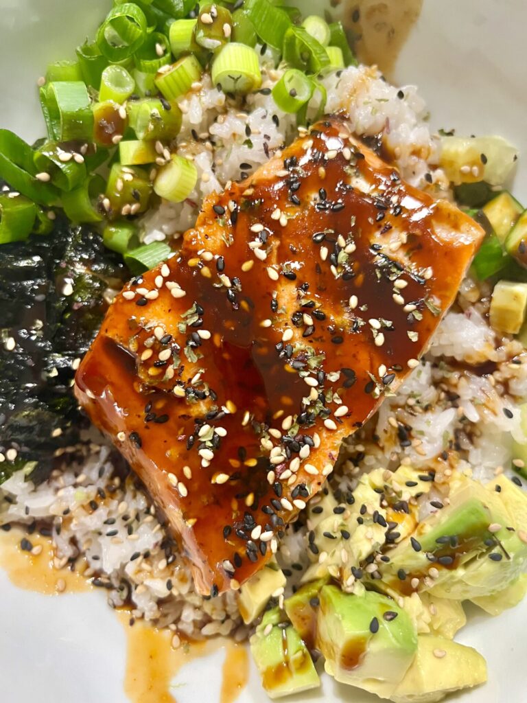 30-Minute Miso BBQ Glazed Salmon Rice Bowls